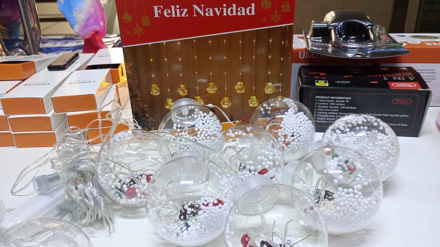 LUCES ESFERAS TRANSPARENTES DE 3METROS EN AMBAR ⭐️
