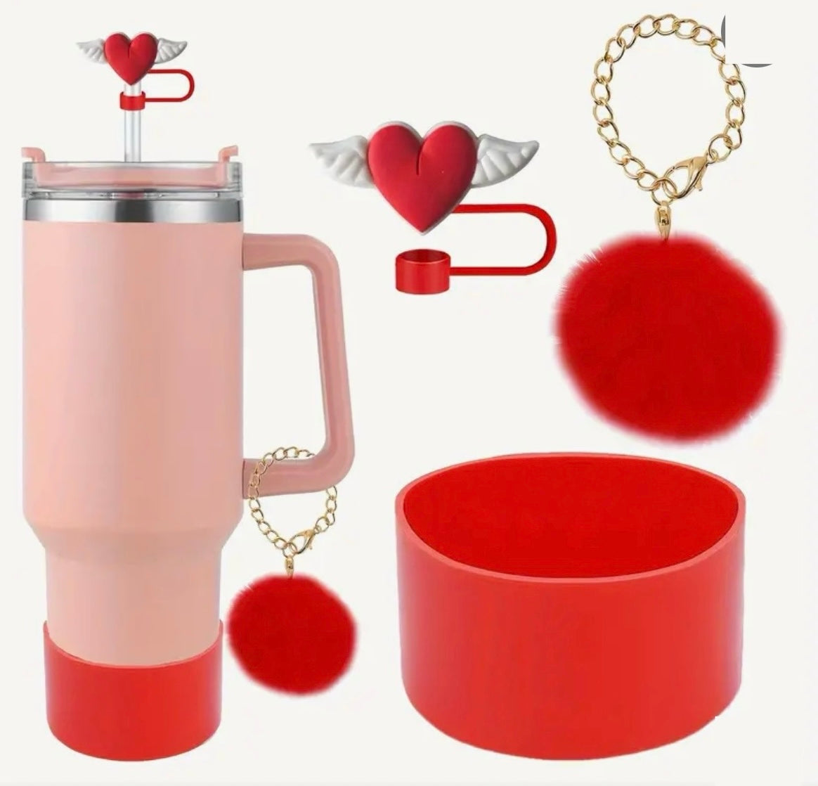 Kit protector de cañita corazón - Base & Pompom //3 pc // Red //