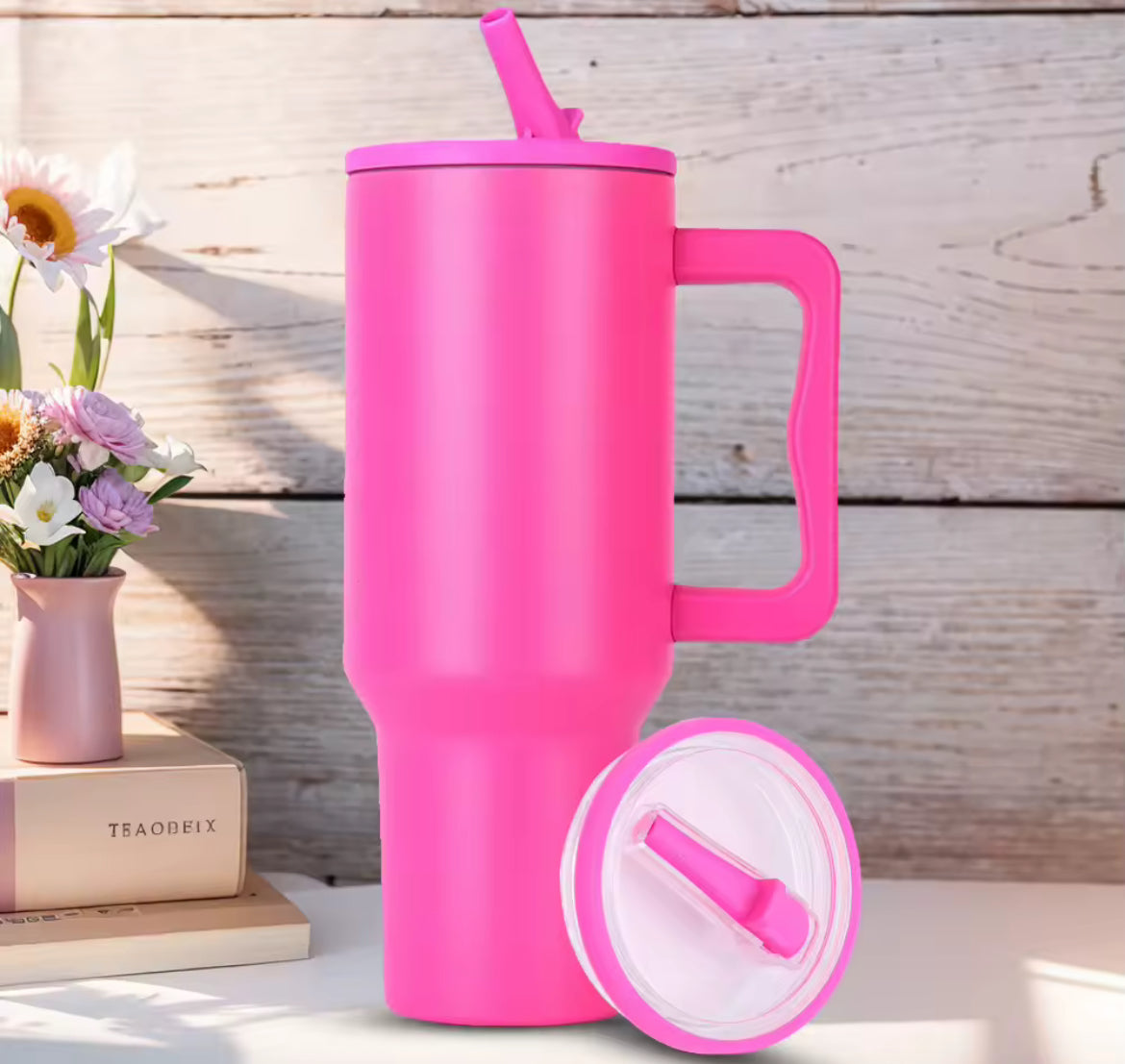 Tapa antiderrame acrílico Rosa Roja 40 onz + Sorbete