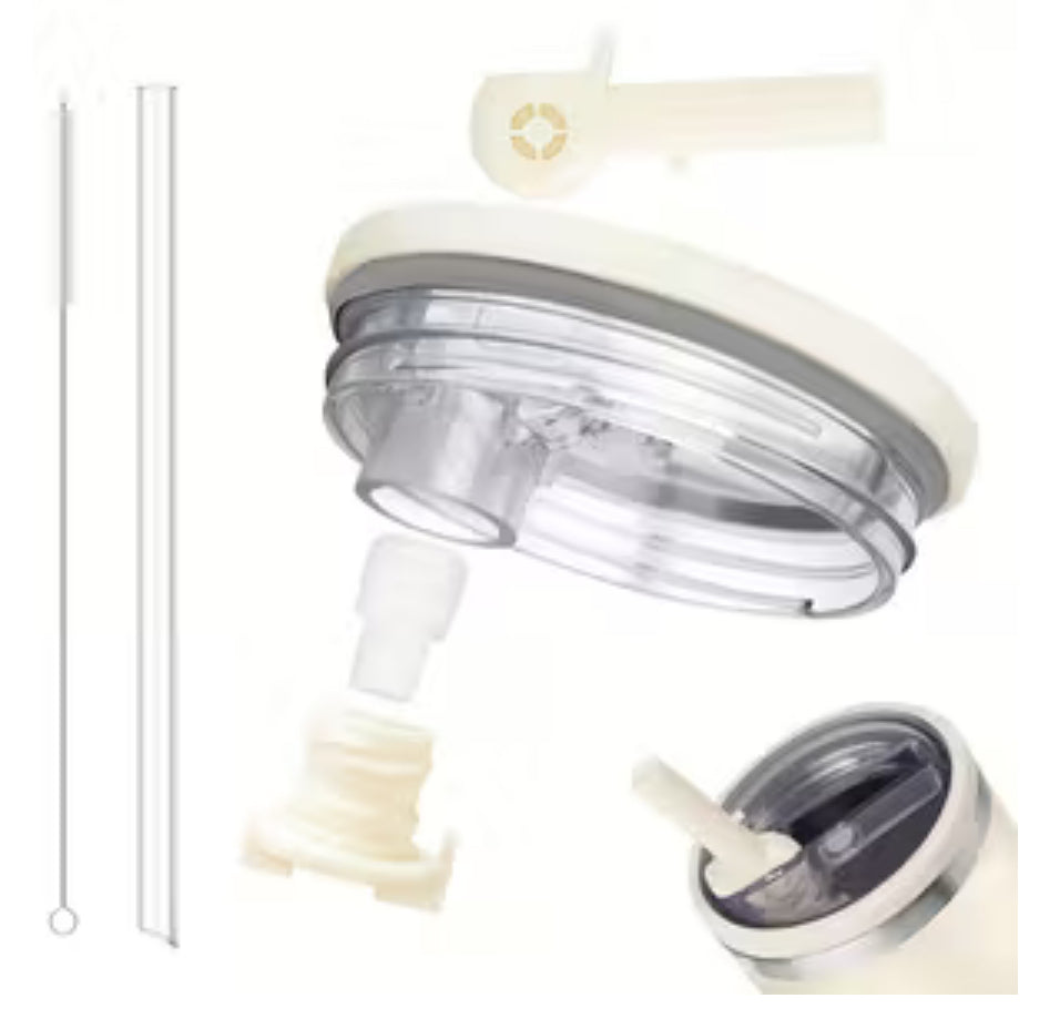 Tapa Antiderrame // Desmontable // incluye cañita + cepillo de limpieza // Blanco Marfil// 40 Onz //