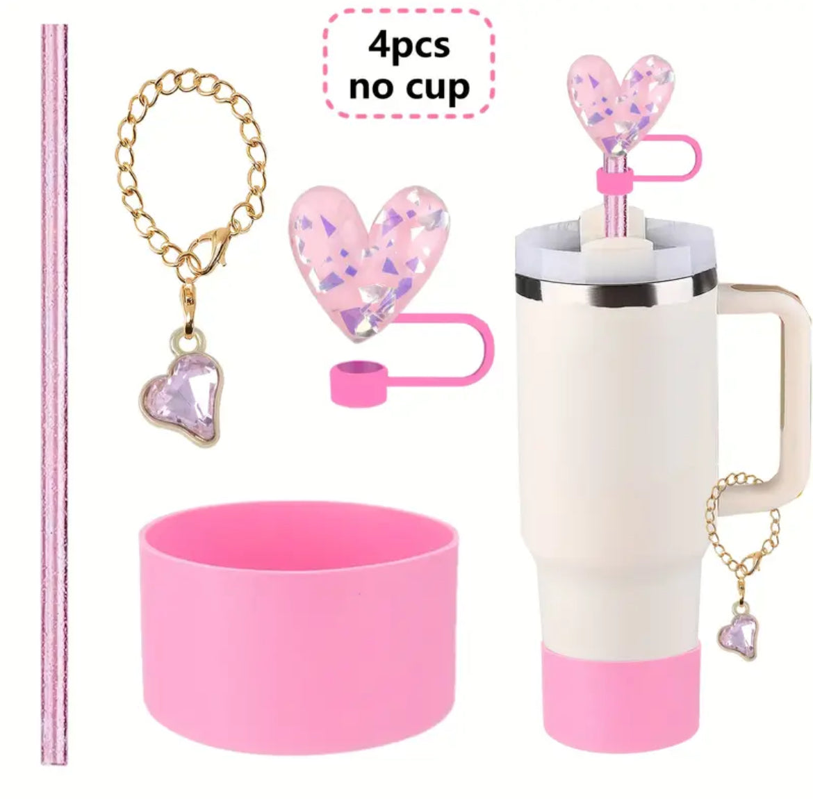 Set de protectores + dije + cañita // Rosa // 4 pc
