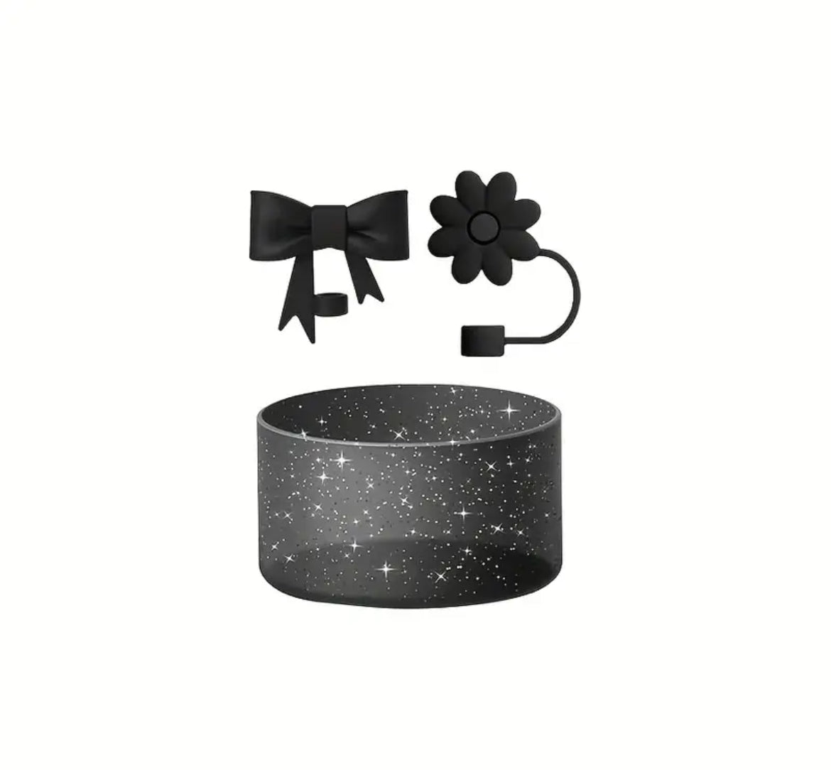 Set de 3 pc / protectores de cañita 2 pc + 1 Base escarchada / Black