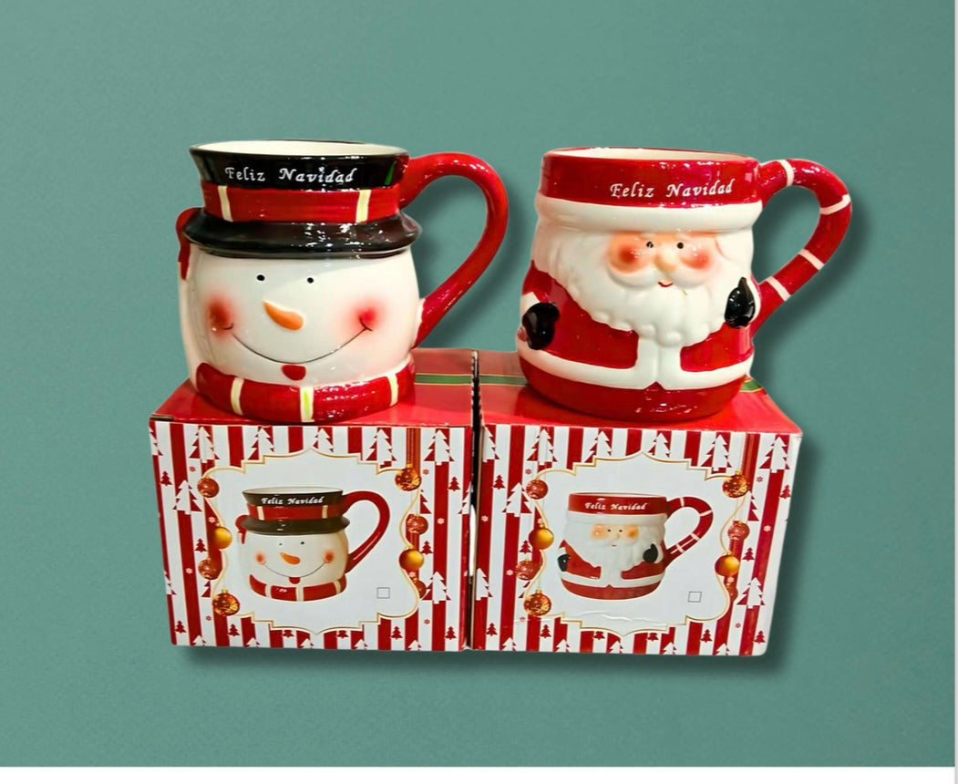 Taza carita papá Noel y oso de nieve