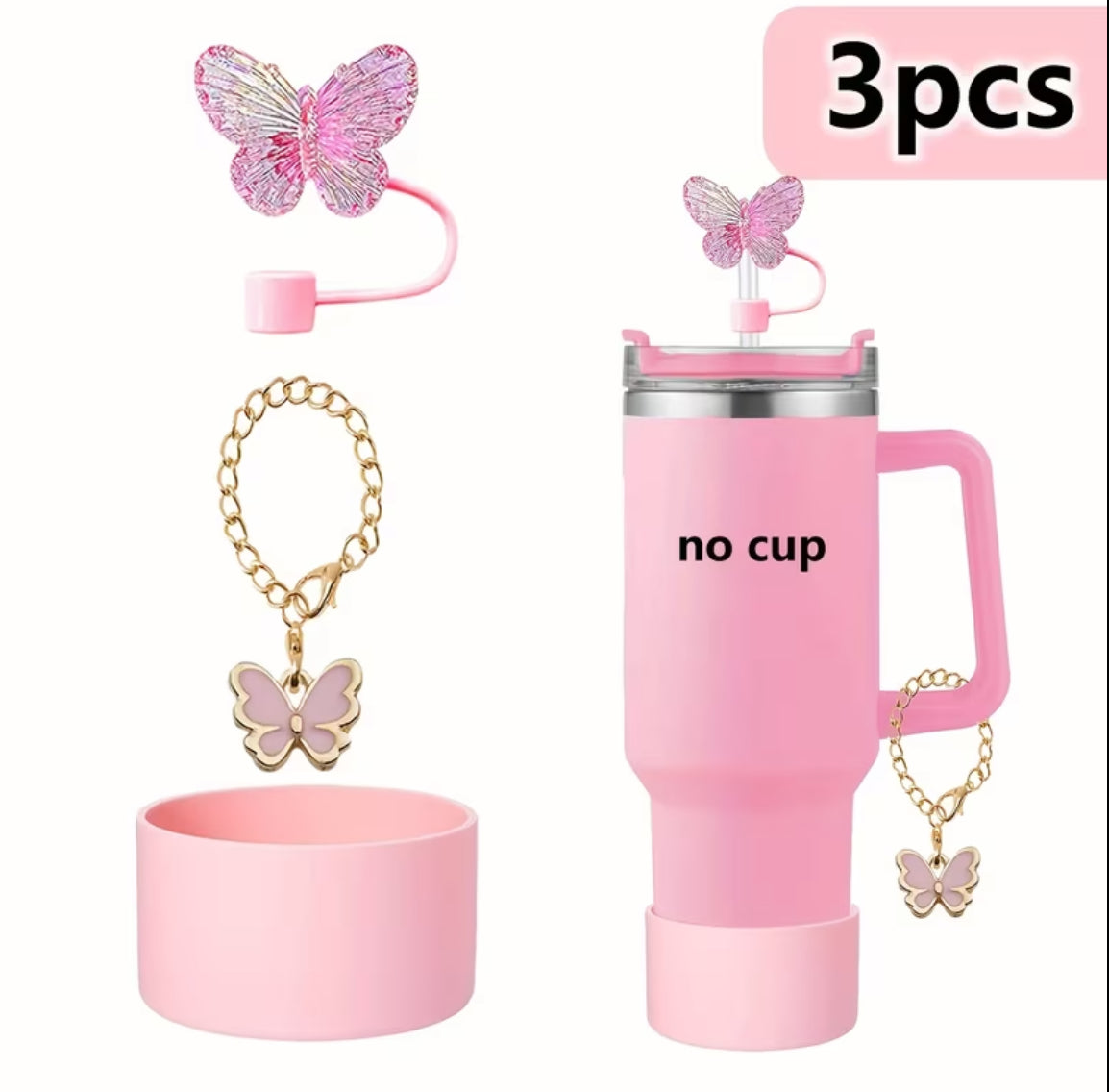 Set de accesorios mariposa / 3 pc / Rosa