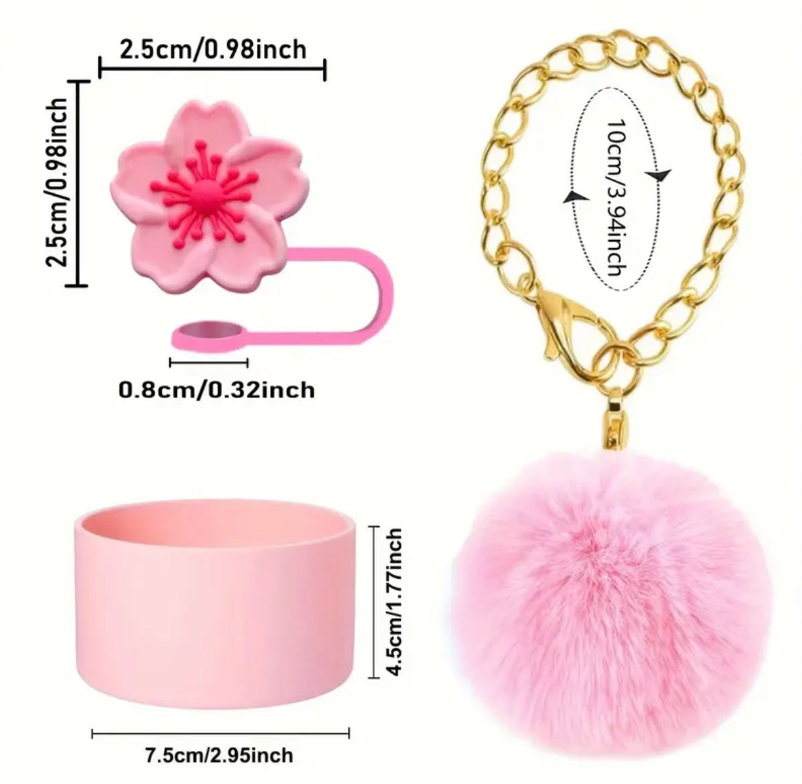 Set de protector de cañita ,Pompom & Base ( Rosa )