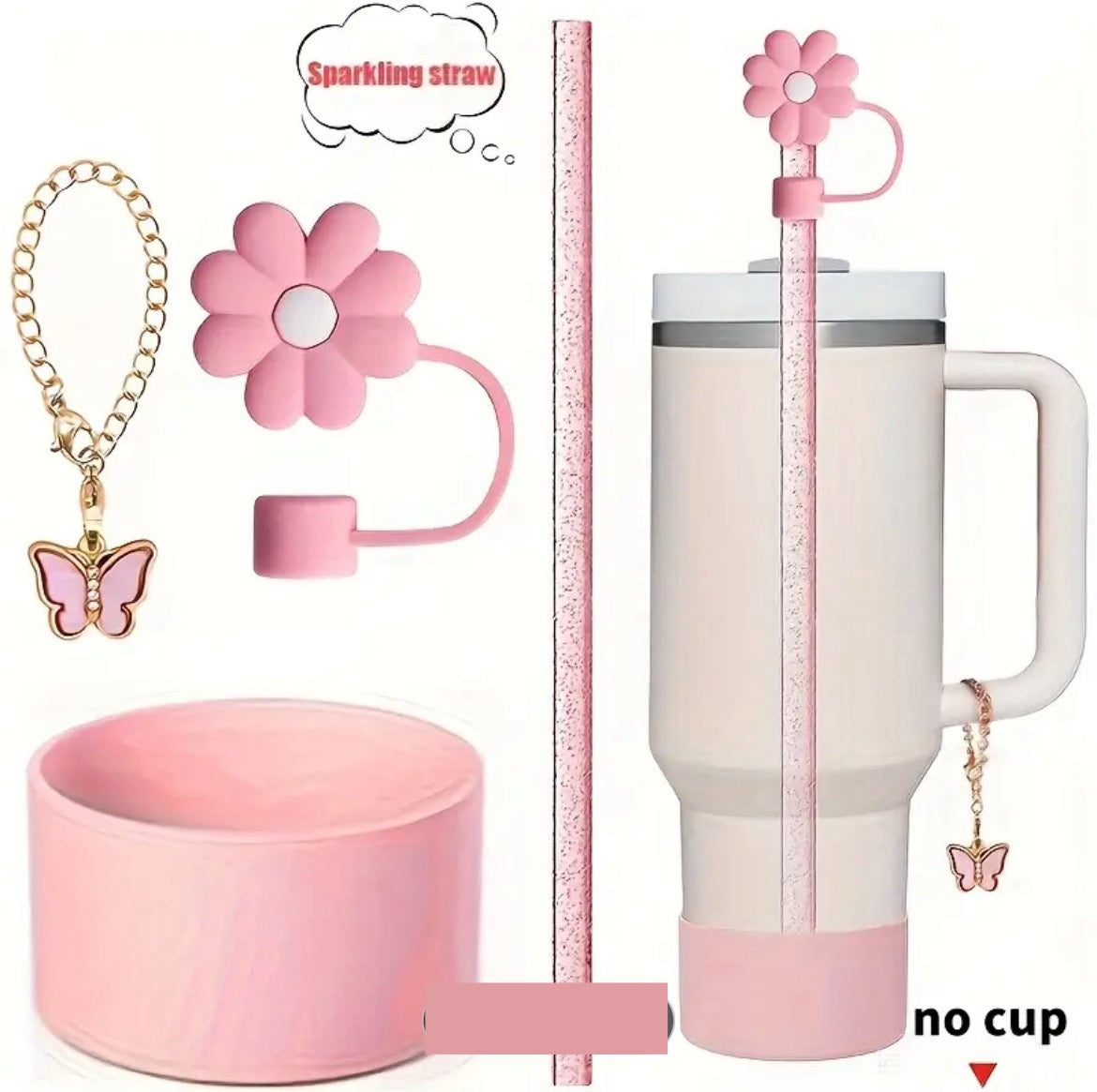 1Set de 4 protectores Base - protector de cañita flor - cañita -Dije de asa //Rosa //