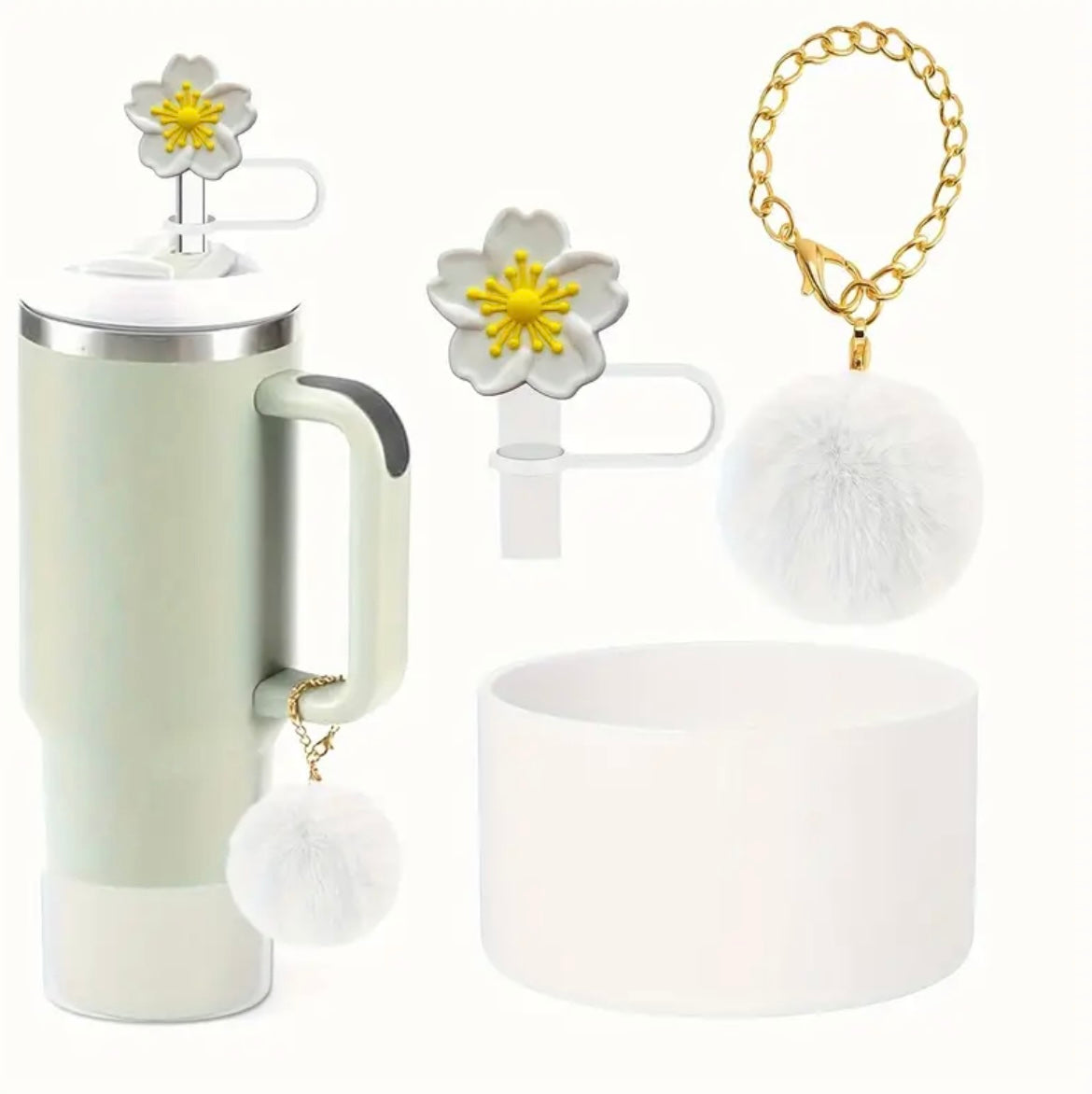 Kit de protector de cañita , Pompón & Base ( Blanco )