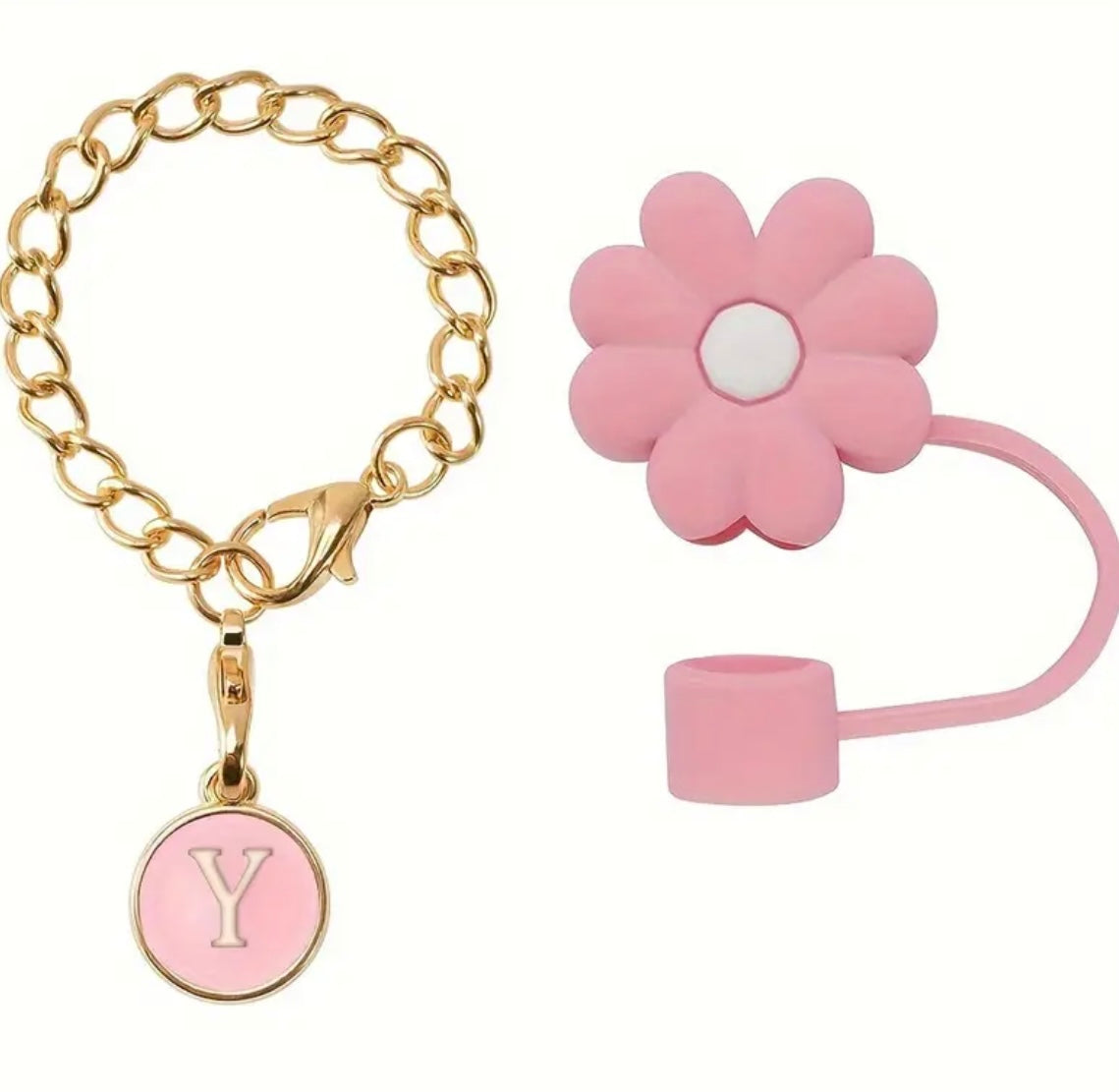 Protector de cañita flor. Rosa y incial