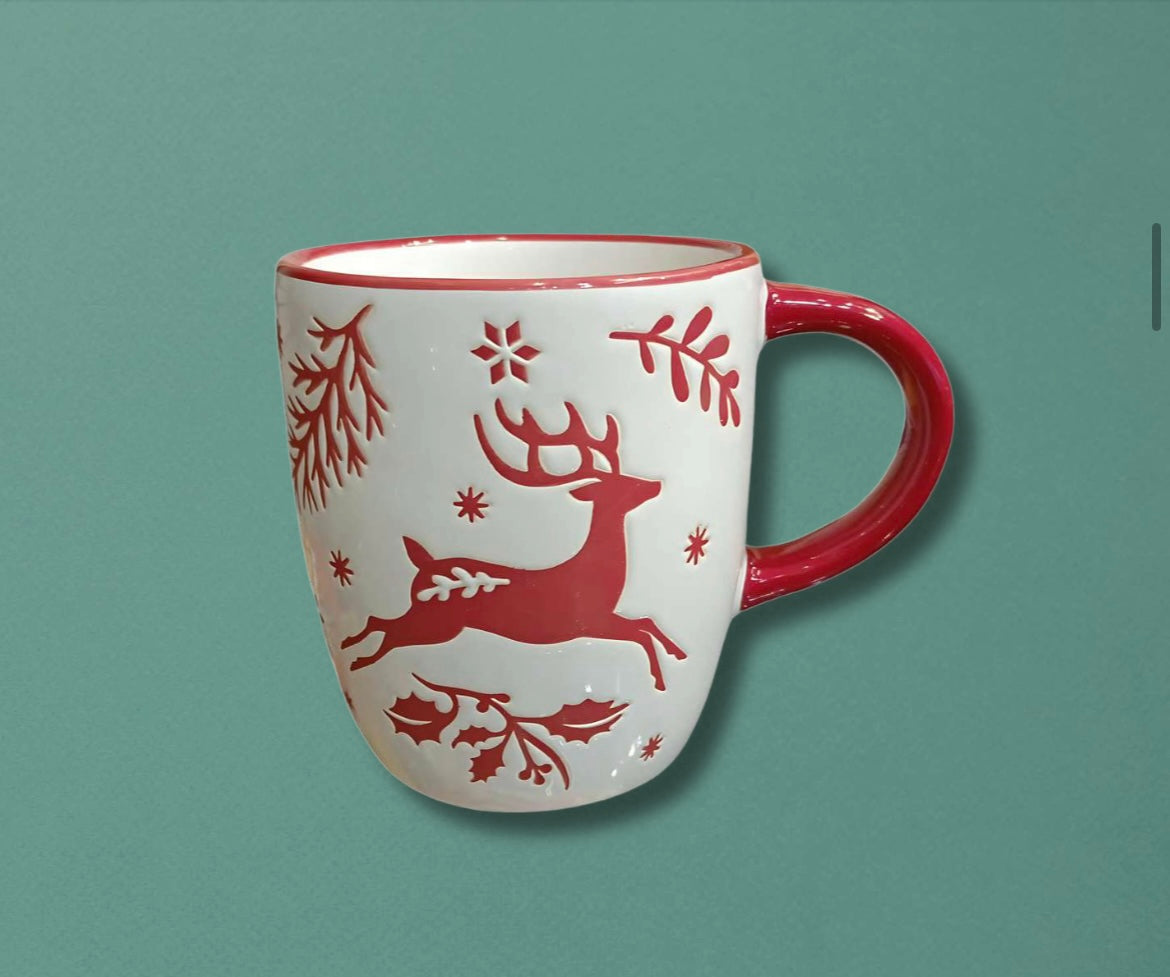 Taza reno blanco y rojo