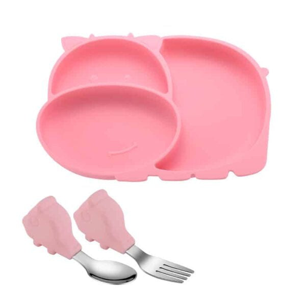 Plato Vaquita con Cuchara y Tenedor (Colores Variados)