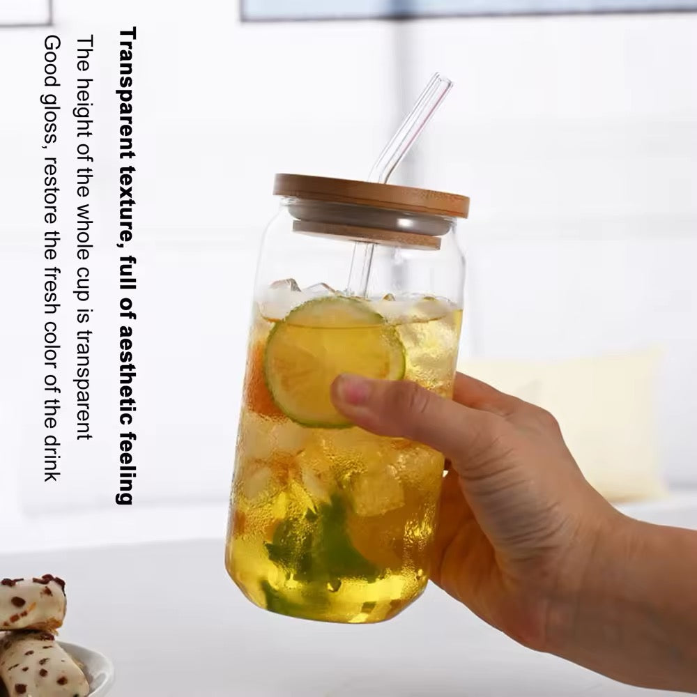 Vaso con tapa de bambú y cañita ( 2 unidades )