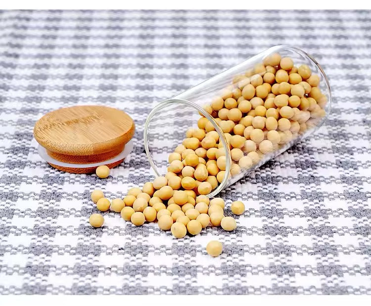 Frasco de vidrio con tapa de bambú 500 ml (4 pc )