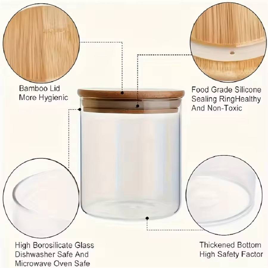 Frasco de vidrio con tapa de bambú 500 ml (4 pc )