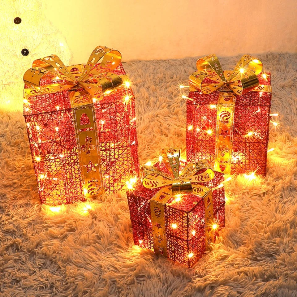 Cajas de Regalo de navidad con luces ( 3 pc )