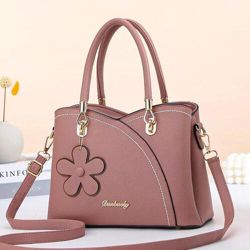 BOLSO DE CUERO RETRO CON LLAVERO FLOR