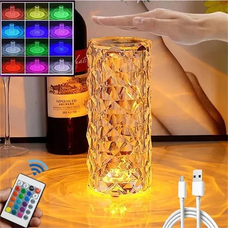 Lámpara de mesa rosa de cristal