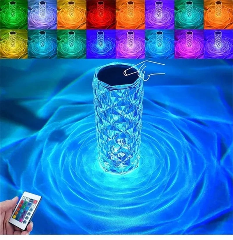 Lámpara de mesa rosa de cristal