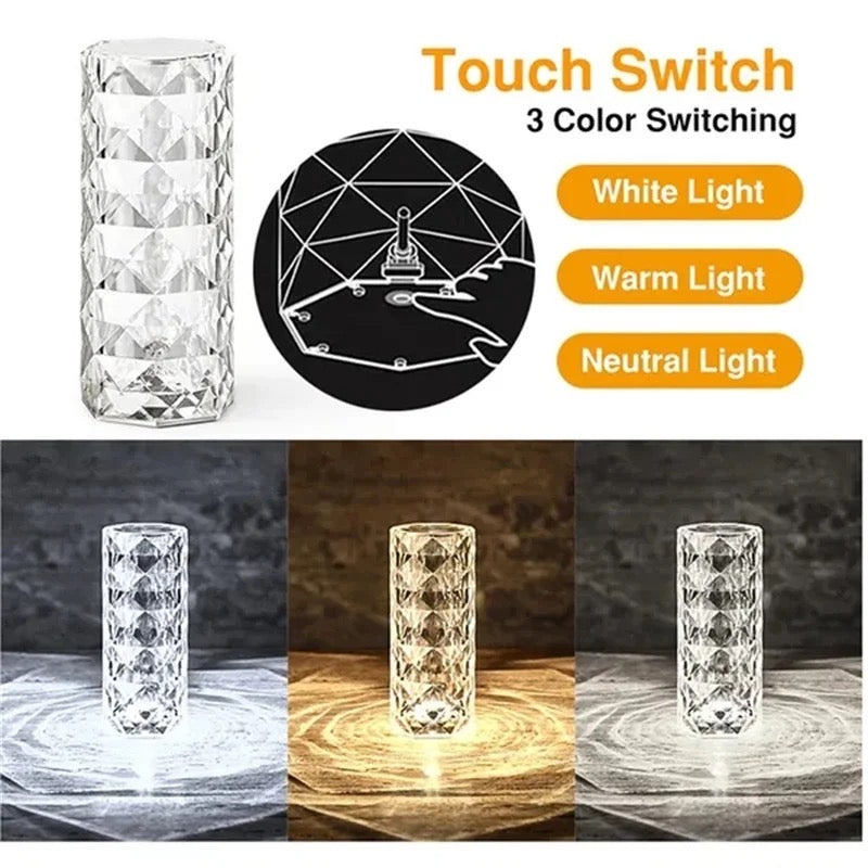 Lámpara de mesa rosa de cristal