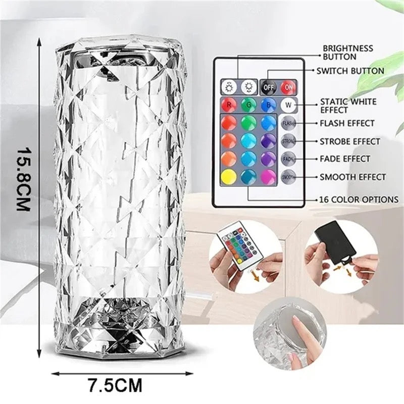 Lámpara de mesa rosa de cristal