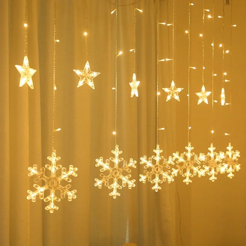 Guirnalda de luces led con forma de Estrella y copos
