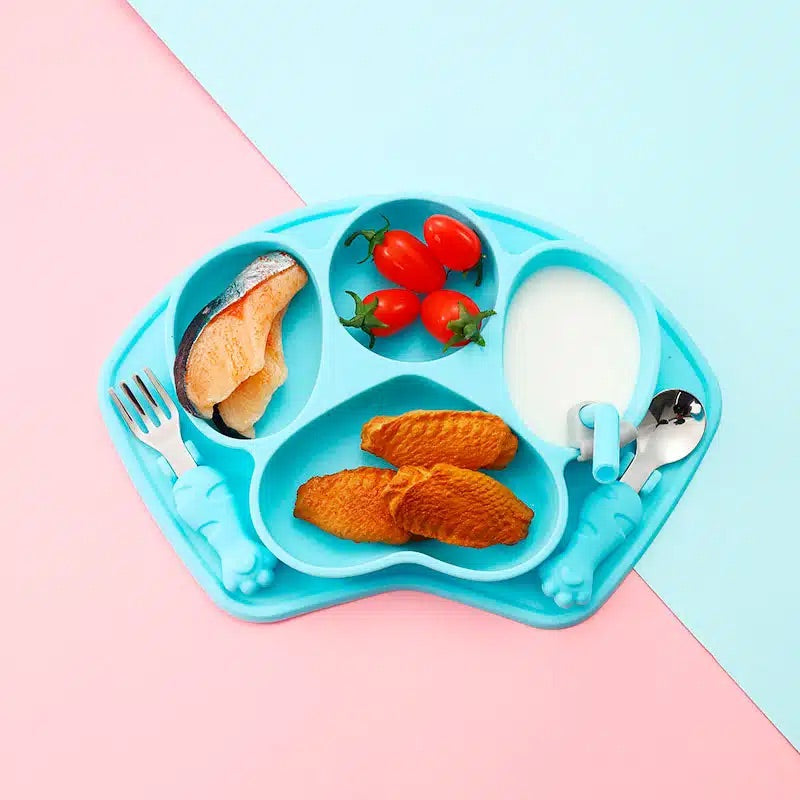 Plato de Huellita de Silicona Con Cubiertos