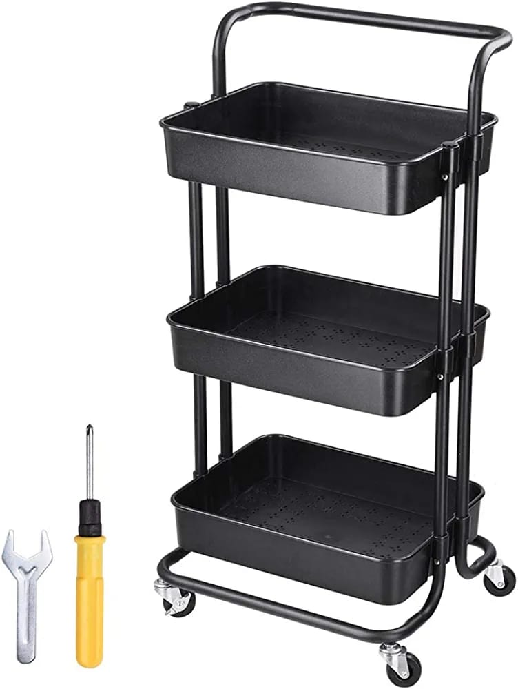 Carrito 3 niveles ruedas con asa metal