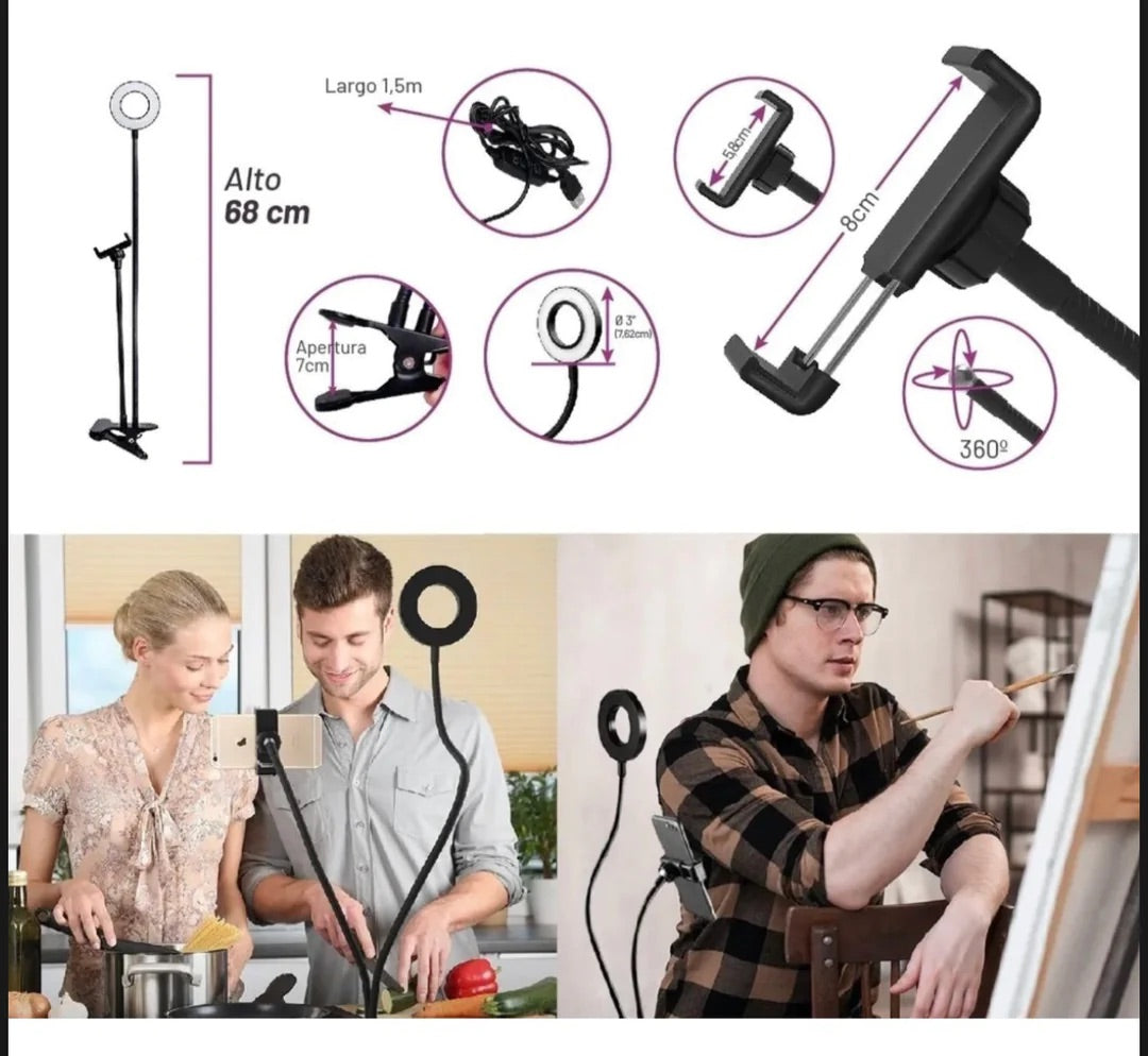 ARO DE LUZ CON SOPORTE PARA MESA