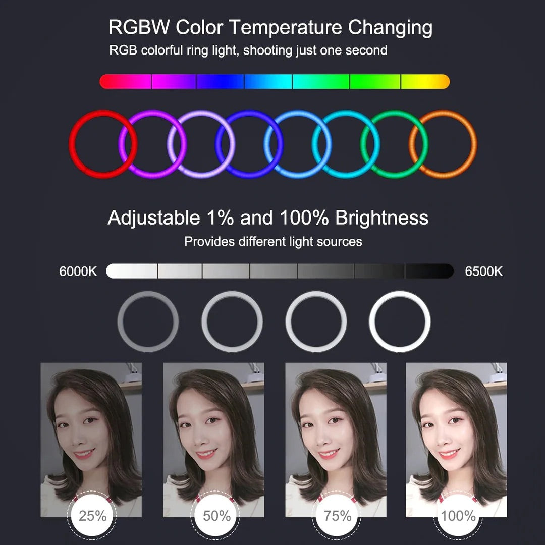 ARO DE LUZ RGB + TRIPODE DE 2.10 M