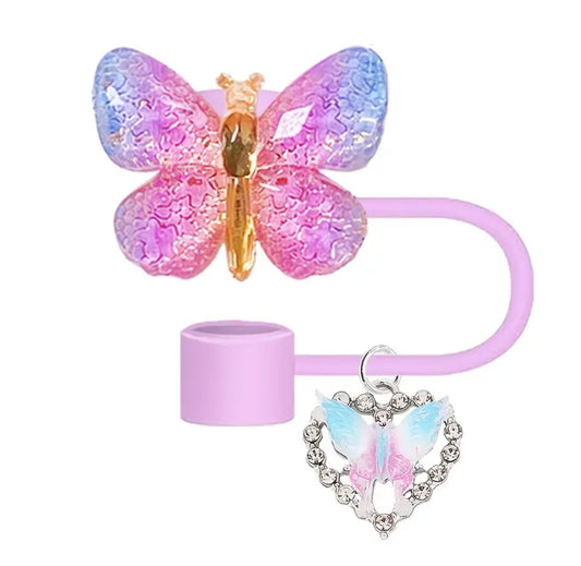 Protector de cañita mariposa  rosada y celeste y dije