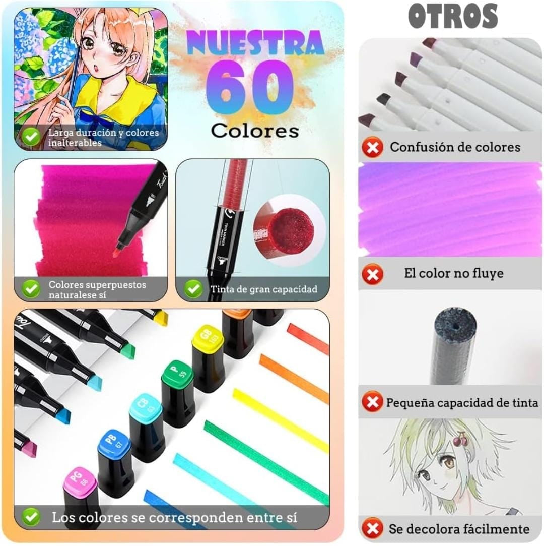 SET PLUMONES LETTERING ARTÍSTICO DE DOBLE PUNTA PACK DE 60 UNIDADES