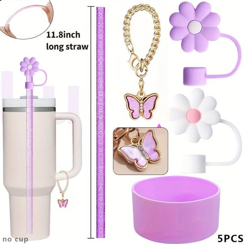 1Set de 5protectores Base - protector de cañita flor - cañita -Dije de asa //Purpura