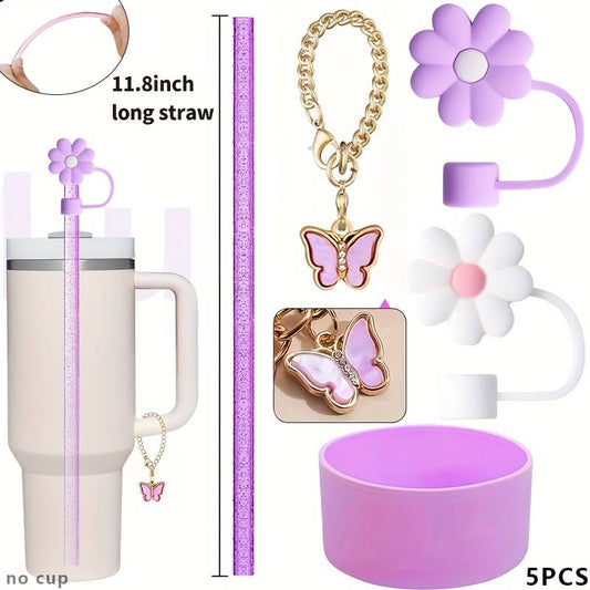 1Set de 5protectores Base - protector de cañita flor - cañita -Dije de asa //Purpura