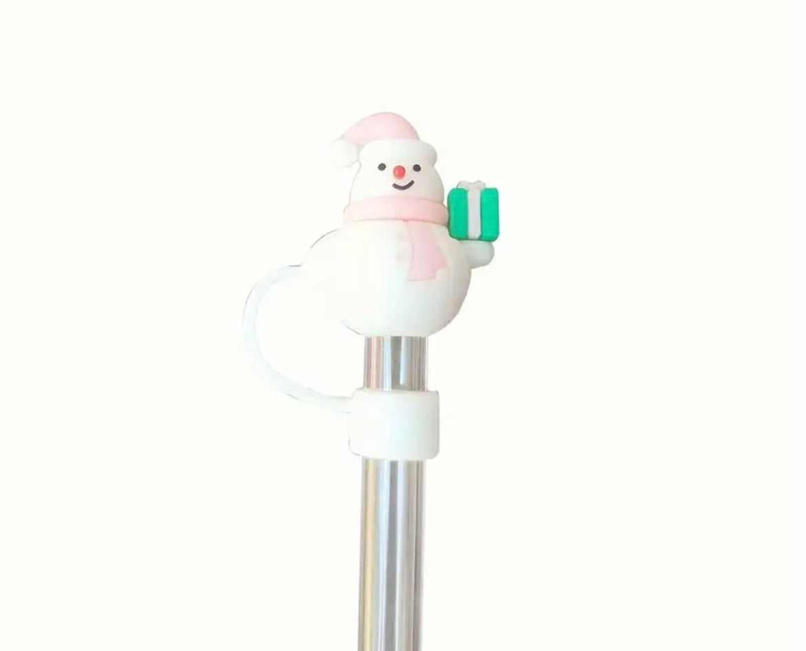 Protector de cañita  Muñeco de nieve rosado