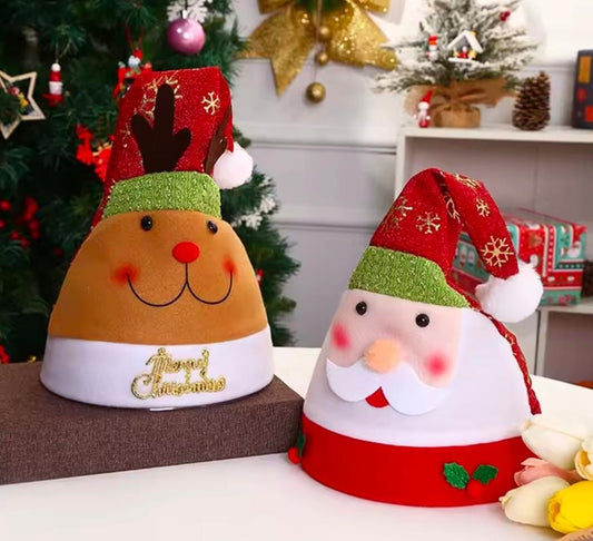 GORRO DE NAVIDAD #003* *RENO CON LISTON* 🎅🏻🦌 (12 pc)