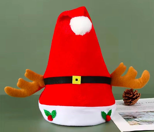 GORRO DE NAVIDAD CON RENO #006* 🎅🏻🦌 ( 12 pc)