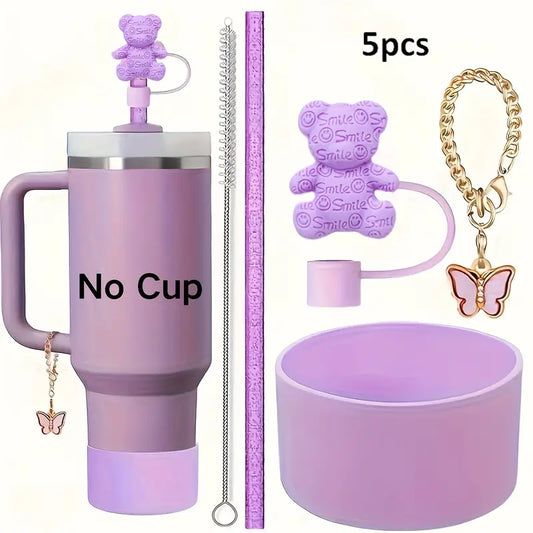Juego de 5. accesorios  protector de cañita osito   -Morado