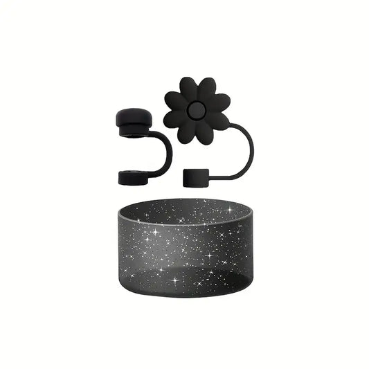 set - pack - protectores de canita  base black escarchada - 3 pc