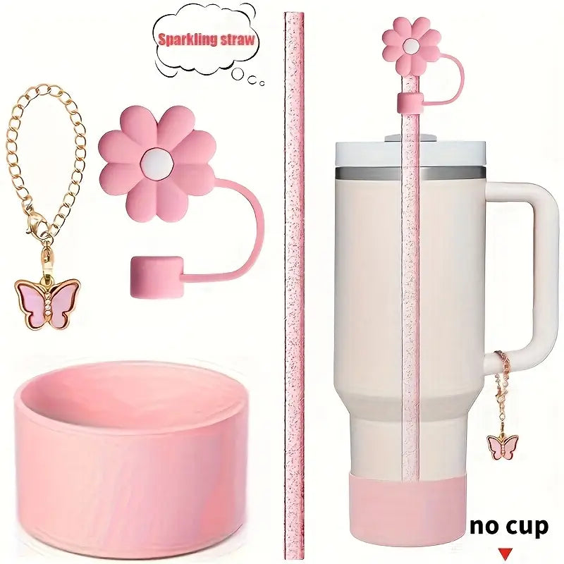 1Set de 4 protectores Base - protector de cañita flor - cañita -Dije de asa //Rosa // (Copia)