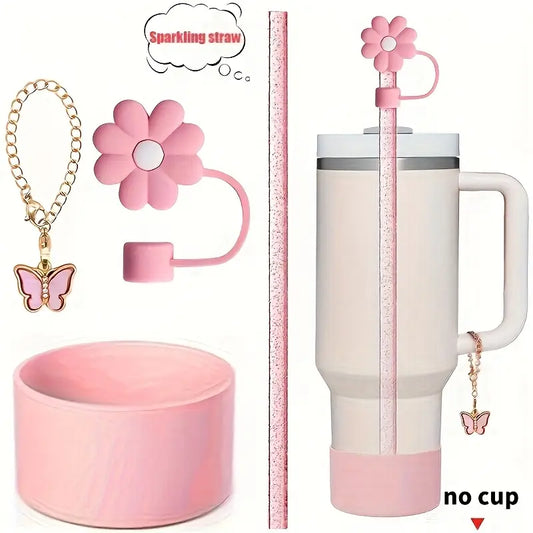 1Set de 4 protectores Base - protector de cañita flor - cañita -Dije de asa //Rosa // (Copia)