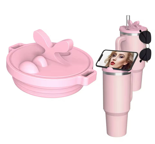 Tapa antiderrame  con soporte de celular -Rosa