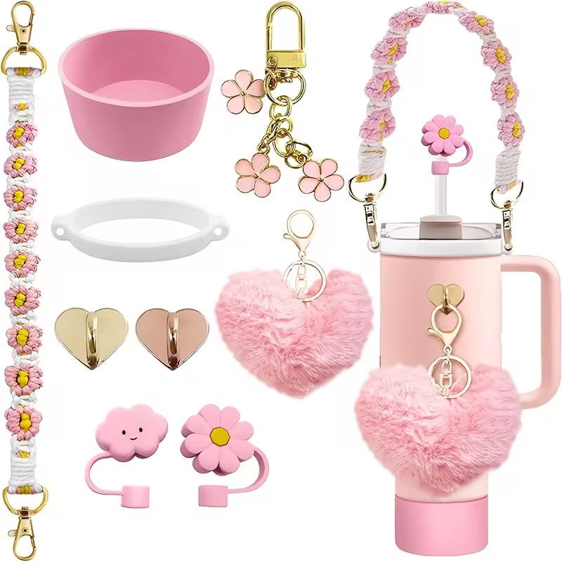 Set 9 accesorios // nube - Flor // Rosa //Pom - Pom corazón