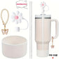 Juego de 4 accesorios Protector de cañita flor + base + cañita + dije de asa - Blanco (Copia)