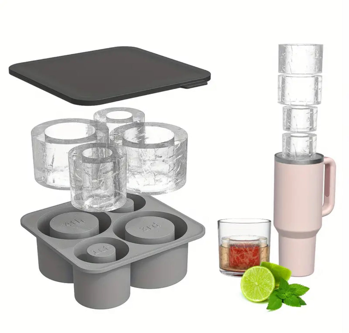 Bandeja de hielo  4 cavidades. 30 onz -40 onz ( Rosa )
