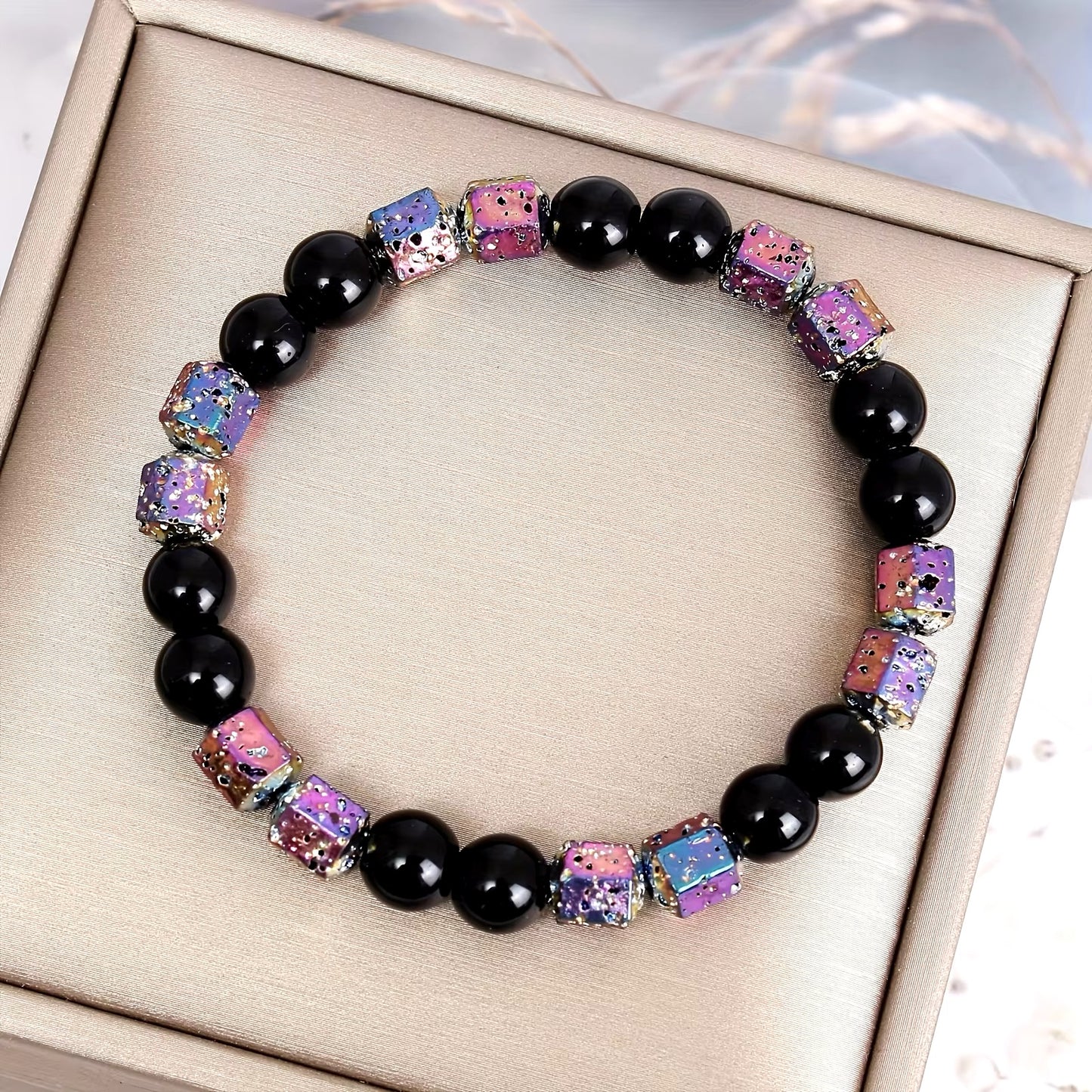 Pulsera Galvanizada  piedra rosa