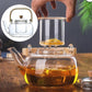 Tetera de vidrio de borosilicato con asa y detalle en tapa de bambú