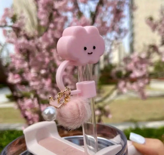 Protector de cañita nube  rosada con dije y pompom