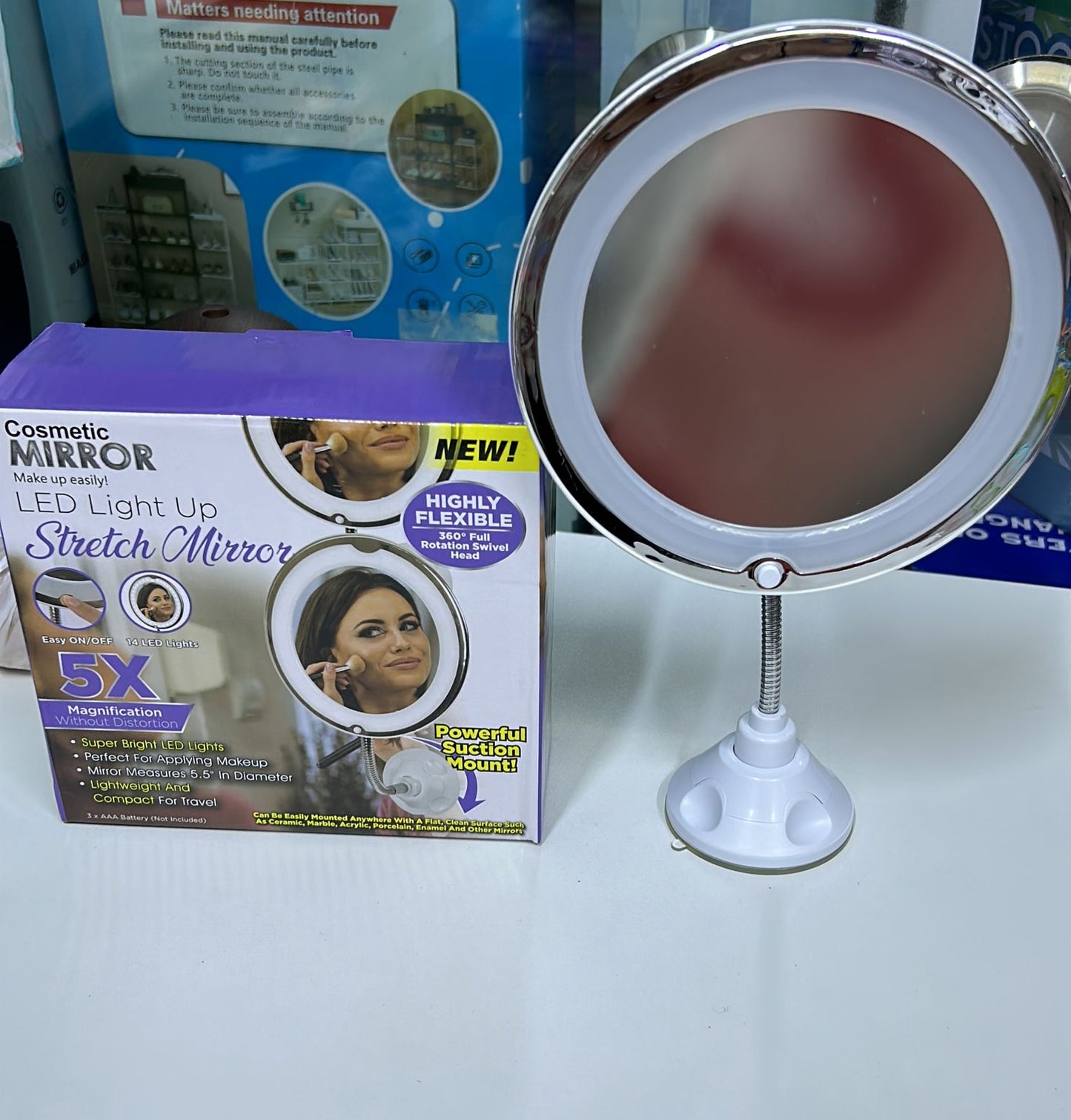 ESPEJO DE MAQUILLAJE CON AUMENTO ZOOM X5 CON LUZ LED