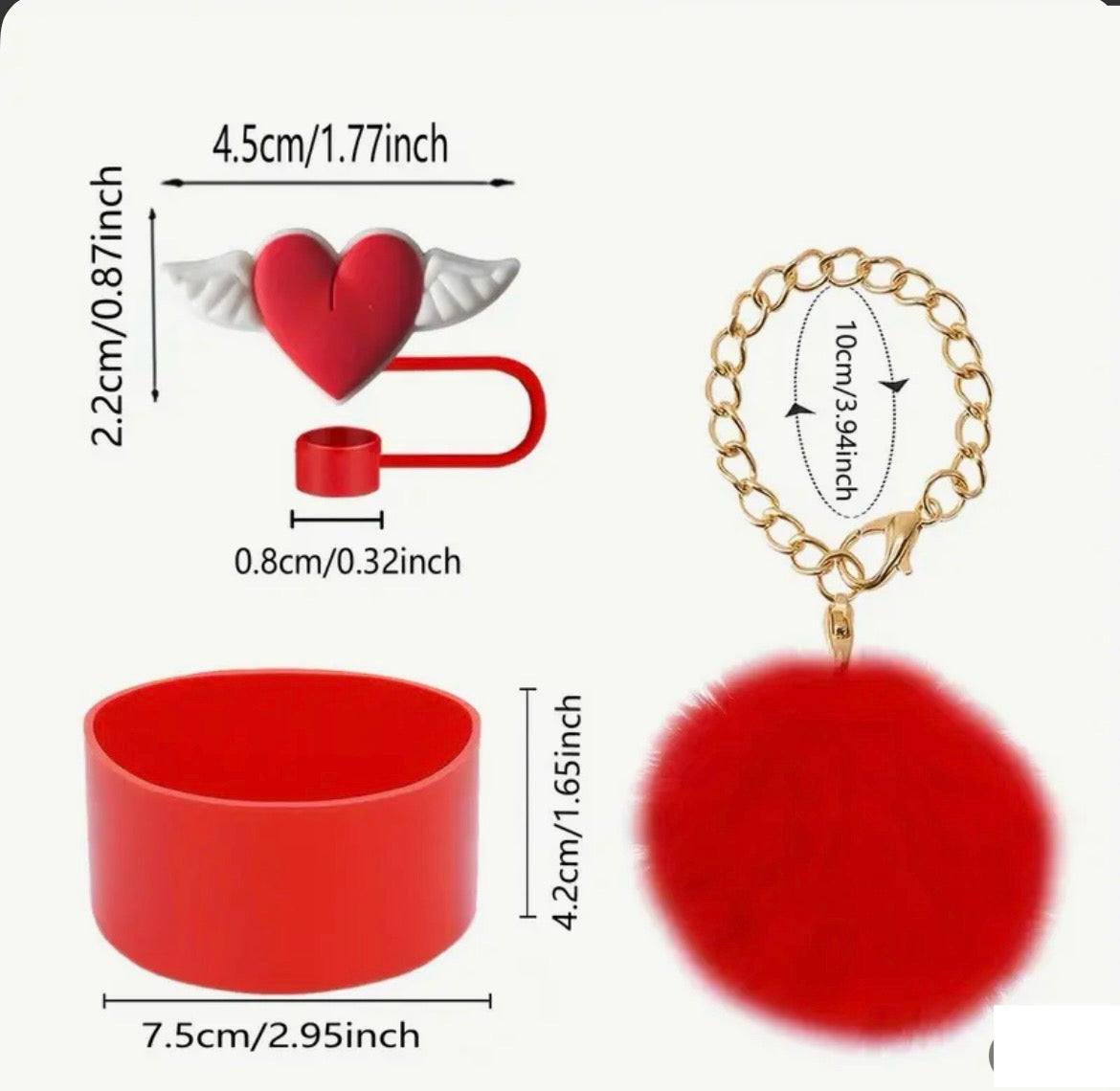 Kit protector de cañita corazón - Base & Pompom //3 pc // Red //