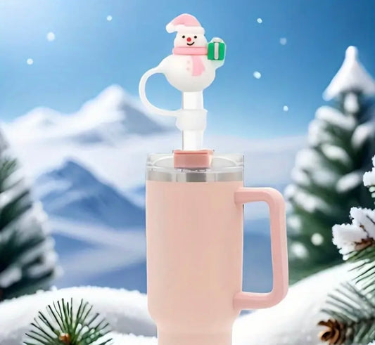 Protector de cañita  Muñeco de nieve rosado