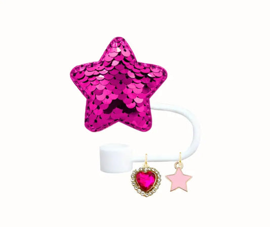 Protector de cañita. Estrella con lentejuelas + Dijes / Rosa Roja